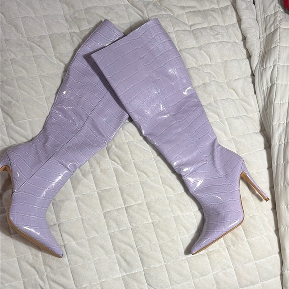 Aldo Shoes - Lilac Croc-Embossed Pointed Toe Knee Boots